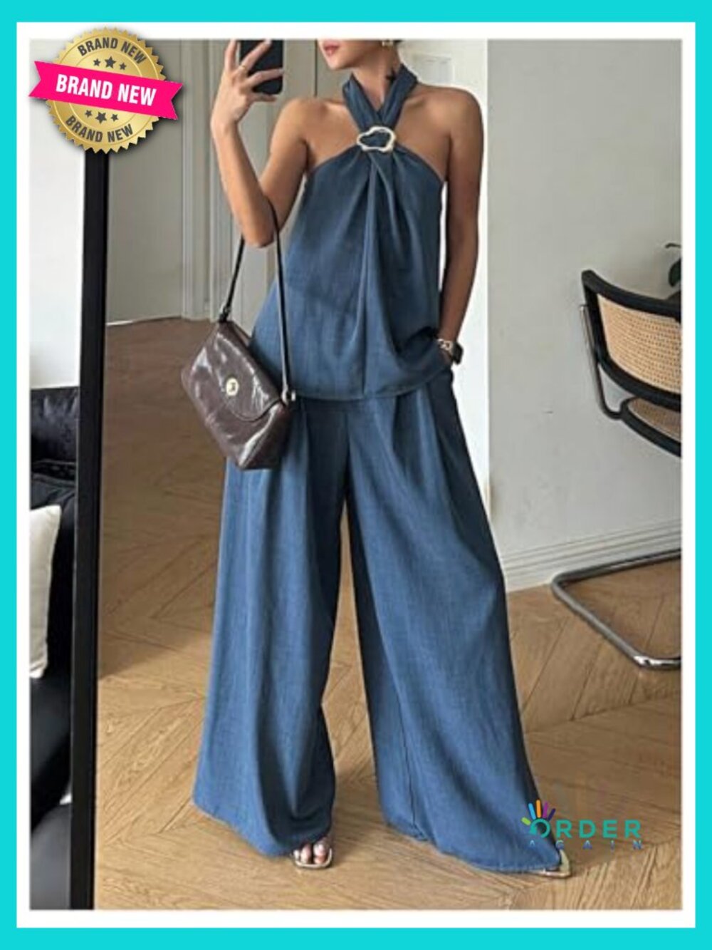 2 Piece Outfits Halter Tank Top Wide Leg Pants Matching Sets Trendy Plus Size - Picture 2 of 6